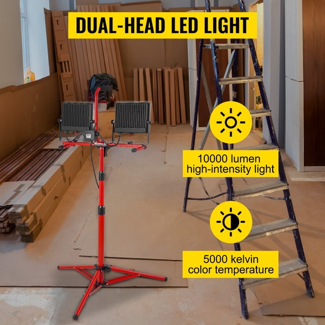 Luz de trabajo LED VEVOR de doble cabezal 10000 lúmenes con trípode 27.6-68.1