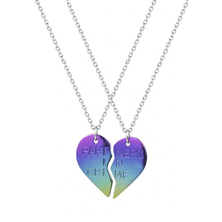 Lux Accessories Partners in Crime Multi Color BFF Best Friends Forever Heart Necklaces (2 (Best Friend In Crime)