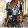 thumbnail image 2 of Vintage Patchwork Women's T Shirt Plaid Print Tops Ladies Clothing V-neck Harajuku Pullover Summer Oversized Short Sleeve Tees, 2 of 6