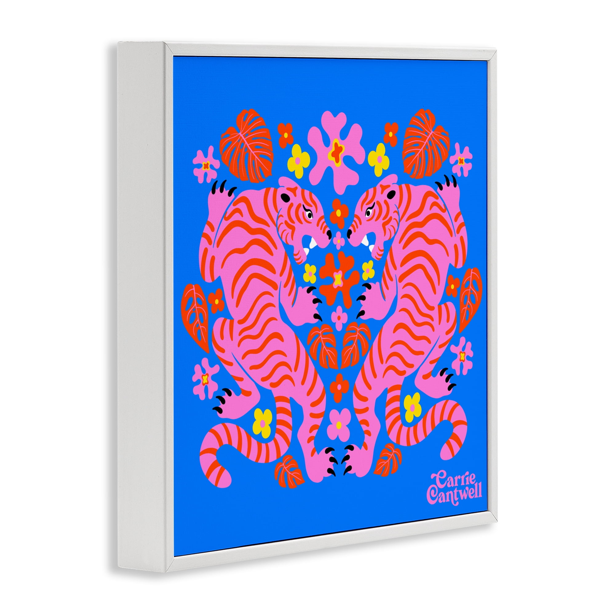 Stupell Industries Pink Tigers and Monstera White Framed Giclee Art, design by Carrie Cantwell