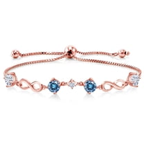 Gem Stone King 18K Rose Gold Plated Sterling Silver Bracelet Round Persian Blue and White Moissanite (2.07 Cttw)