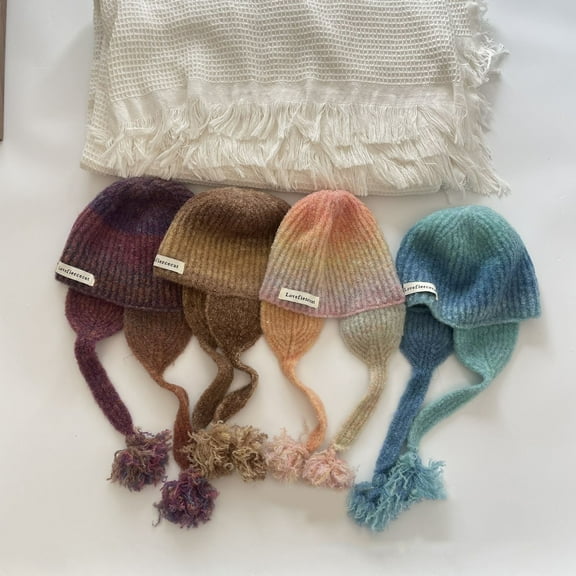 Eoperou Children Hat Soft Comfortable Warm Kids Ear Protection Hat Tie-dye Winter Ear Flap Hat for Cold Weather