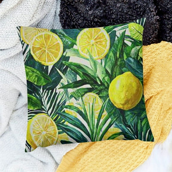 FCXZI Farmhouse Decoration Throw Pillow Cover, Lemons Pillow Cover , Flowers and Tropical Leaves Pillowcase Summer Outdoor Cushion Covers for Bed, Living Room, Couch 18x18in