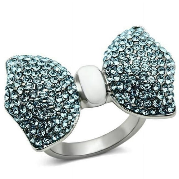 Alamode TK653-8 Women High Polished Stainless Steel Ring with Top Grade Crystal in Sea Blue - Size 8
