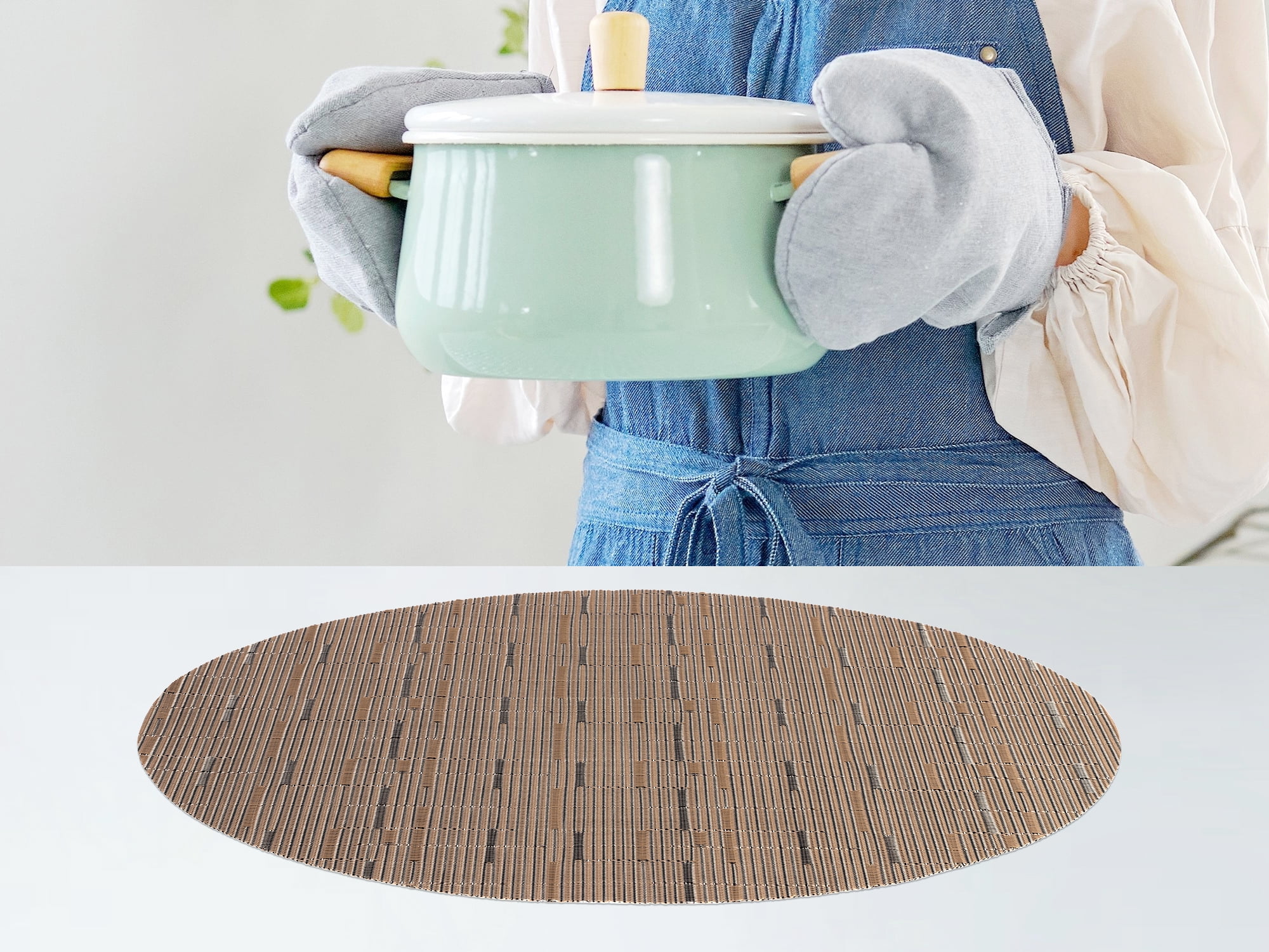 REGALWOVEN Placemats Set of 6 Oval Placemats for Kitchen Dining Table Decor Table Placemats Wipeable Table Mat Light Brown 18*12.5Inch