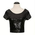thumbnail image 6 of haxmnou womens short sleeve full sequin sparkle tops glitter short sleeve party shirt crop top blouse black xxl, 6 of 8