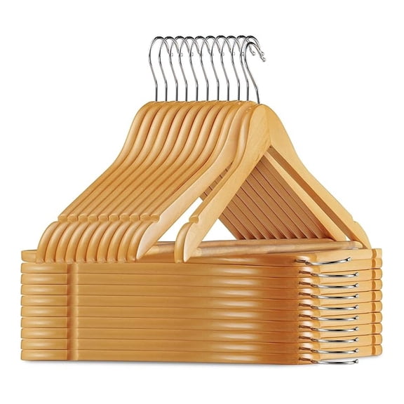 Wooden Suit Hangers 20 Pack - Heavy Duty Wood Coat Hangers 360 Swivel Hook - Natural Finish Clothes Hangers with Non-Slip Bar for Clothes, Suits, Pants, Dresses