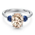 thumbnail image 3 of Gem Stone King 2.50 Ct Oval Peach Morganite Blue Created Sapphire 925 Sterling Silver Ring, 3 of 6