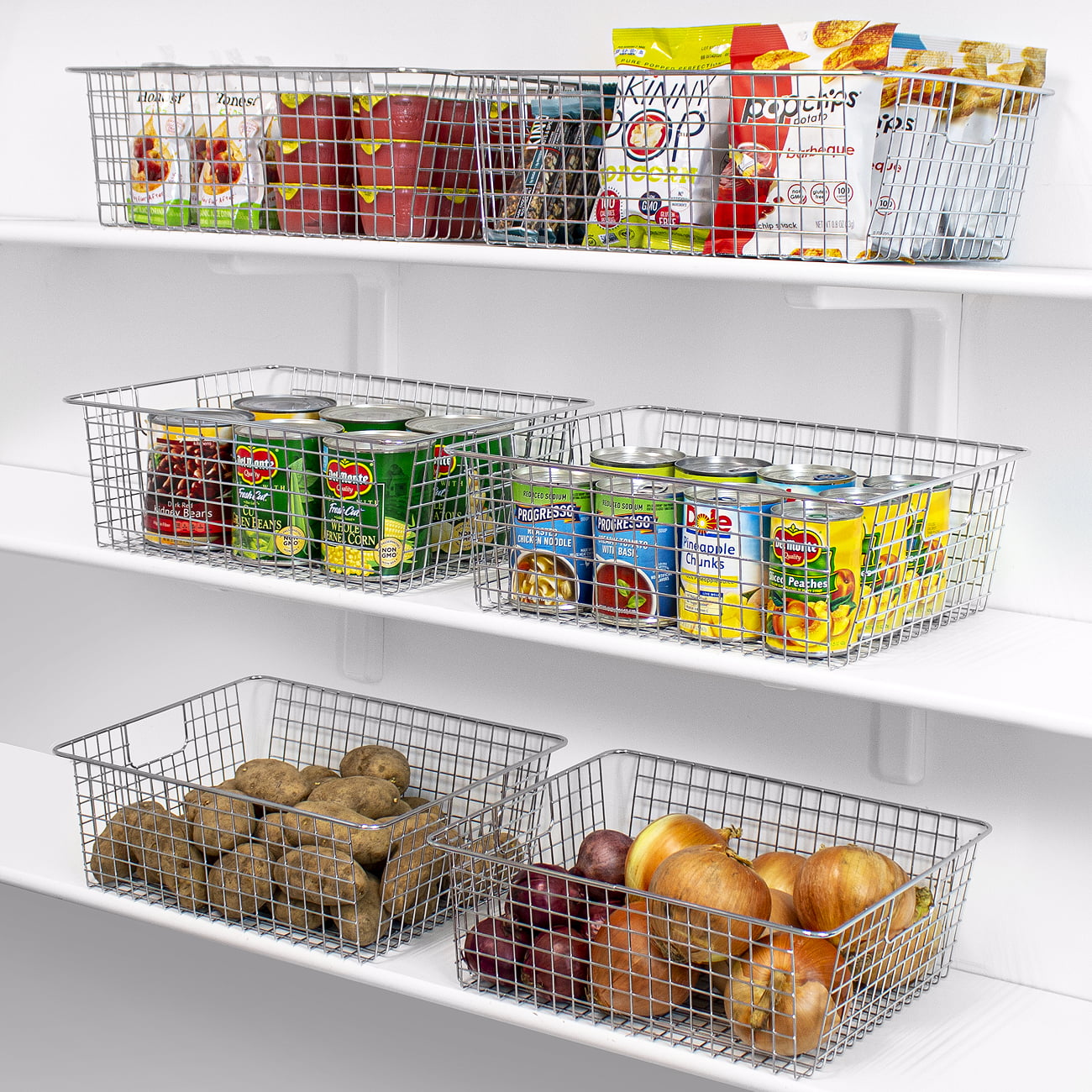 6 Pack [ Extra Large ] Wire Storage Baskets for Organizing with Lables,  Pantry Organization Bins Cabinets - Metal Basket Kitchen, Laundry, Garage