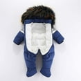 thumbnail image 3 of ZHOGXU Big Girls Boys Hooded Jumpsuit Long Sleeve Color Block Zipper Plush Warm Thickened Comfortable Romper Snowsuit For Autumn Winter Daily Wear Navy 4-6 Months, 3 of 8