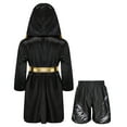 thumbnail image 2 of vastwit Kids Boys Boxing Outfit Metallic Satin Robe Long Sleeve Hooded Grown Cloak with Belt and B6 8, 2 of 5