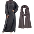 thumbnail image 3 of Vestido Abaya musulmán para mujer, conjunto de tres piezas, bata de oración islámica, frente abierto, vestido maxi cárdigan fluido, 3 of 5