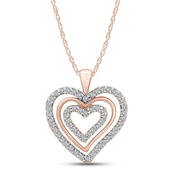 AFFY 1/2 Carat Round Natural Diamond Triple Heart Womens Pendant Necklace 14k Rose Gold Plated 925