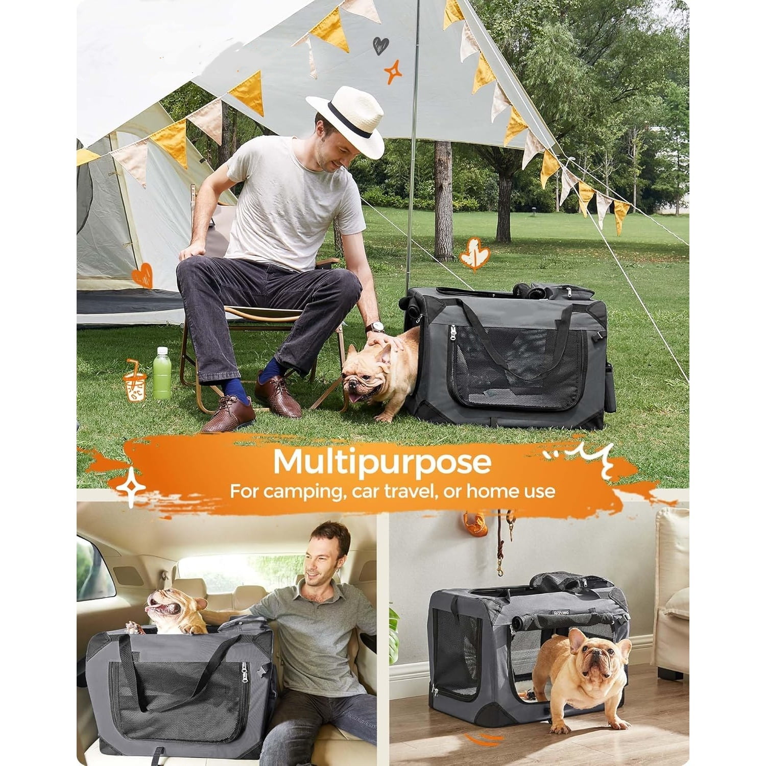 24 Inches Collapsible Soft Dog Crate, Portable Travel Dog Crate for Indoor and Outdoor Use