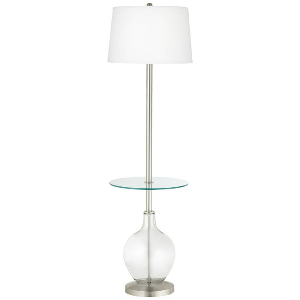 Color Plus Modern Floor Lamp With Table Brushed Steel Fillable Glass Ovo White Fabric Drum Shade For Living Room Reading Bedroom Com Color Plus Modern Floor Lamp With Table, Floor Lamp With Glass Table Attached
