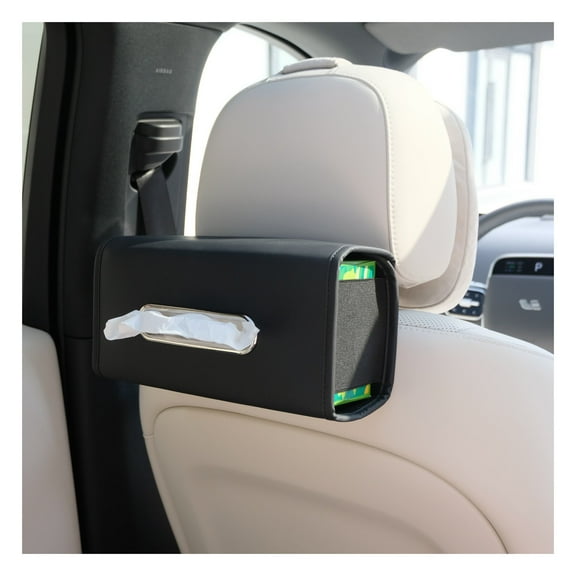 Car Tissue Holder, Ompellus Premium PU Leather Tissue Box Holder for Car Seat Back, Extra Large Tissue Box Cover Rectangle Fits for Regular Size Tissues (Black)