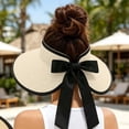 thumbnail image 4 of TFEOQRY Women's Straw Sun Visor Hat with Bow Back Detail UV Protection Wide Brim Summer Beach Ponytail Hat, 4 of 7