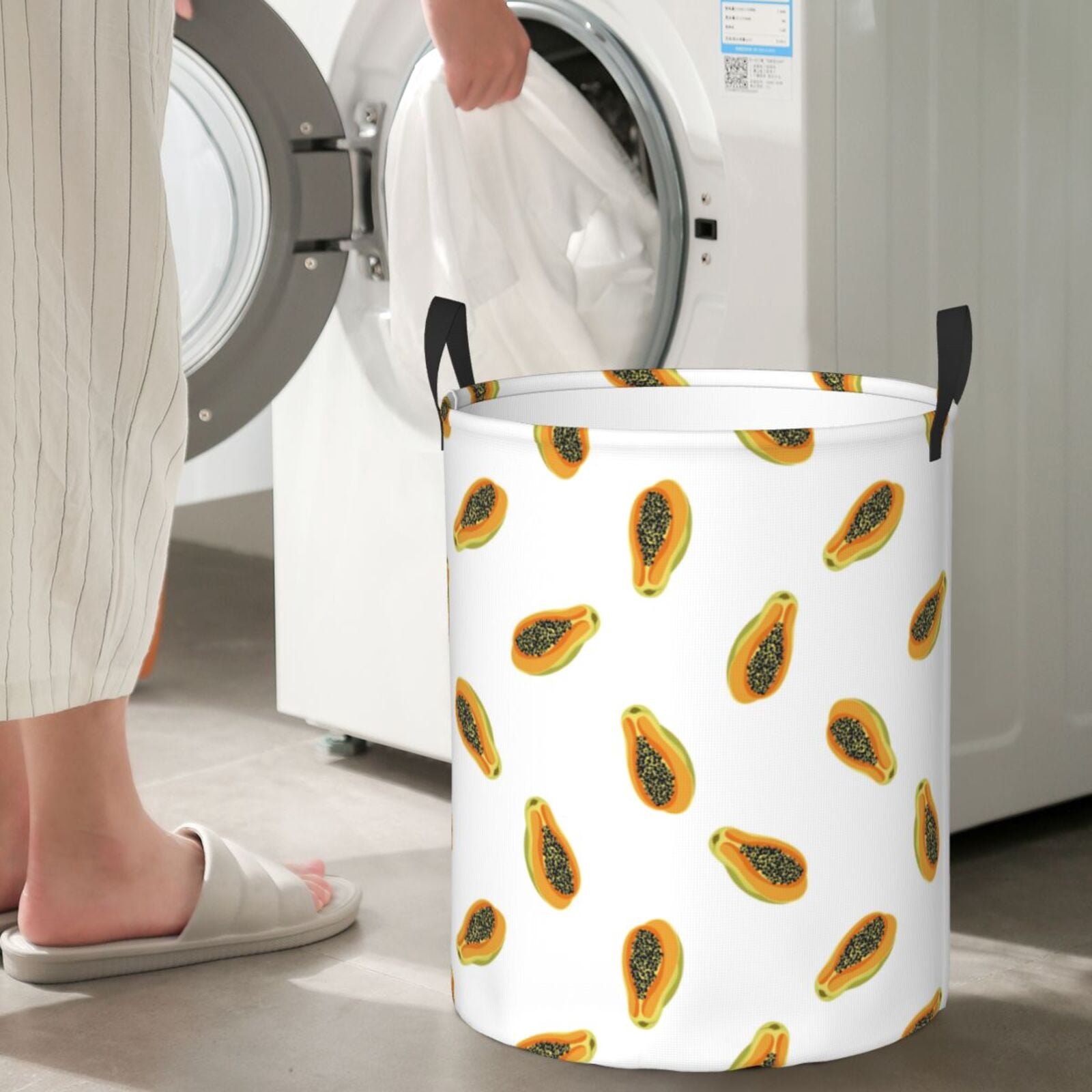 Large Laundry Basket with Handles - Papaya Minimalist Kids Baby Dirty Clothes Laundry Hamper for Bedroom Aesthetic
