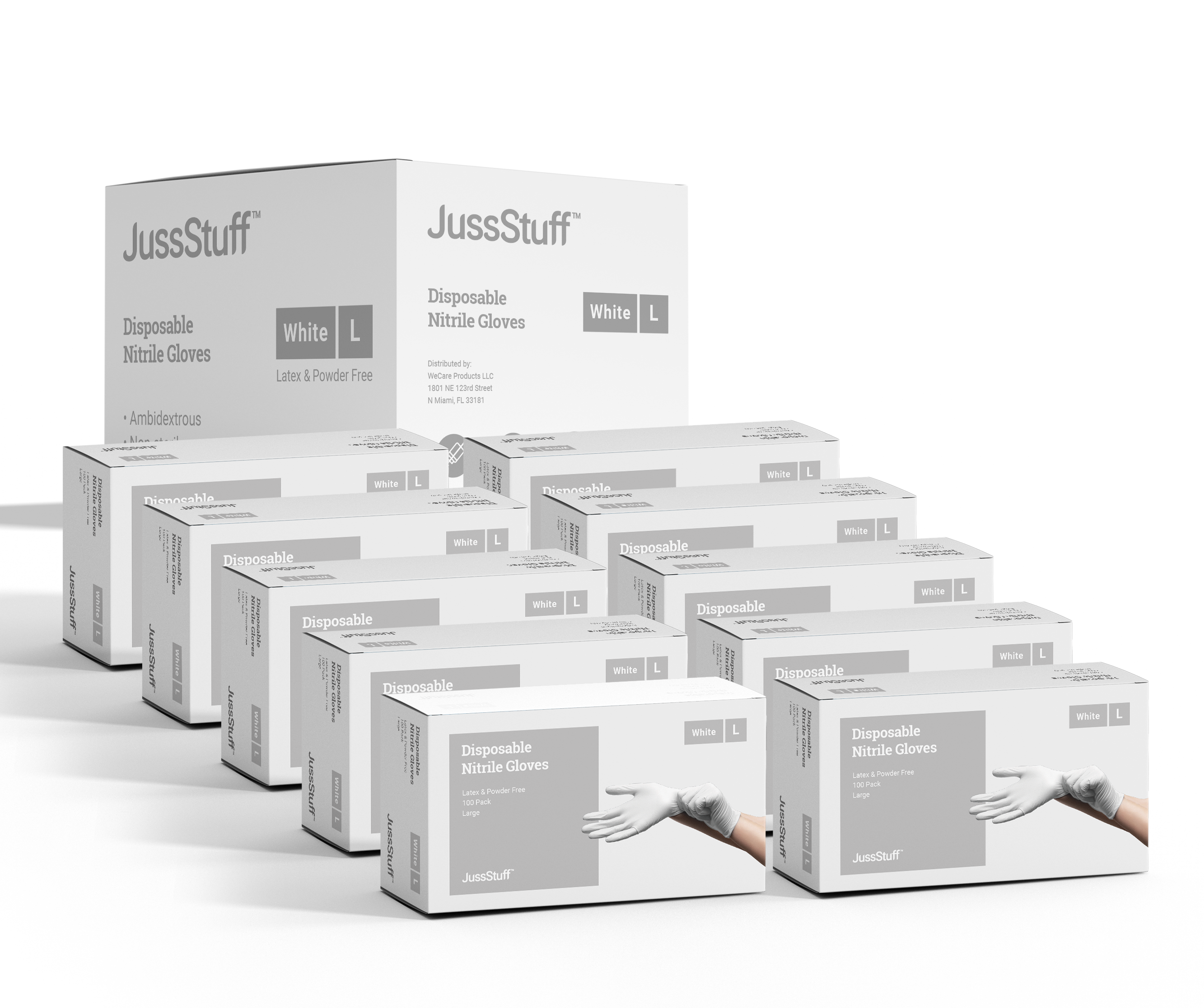 JussStuff Nitrile Gloves, Exam Gloves White 10 Boxes of 100 Gloves