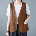 thumbnail image 6 of Linen Vest for Women Sleeveless V Neck Button Down Jacket Waistcoat with Pockets Casual Lightweight Business Blazer Solid Color Soft Clothes Coffee 2XL, 6 of 6