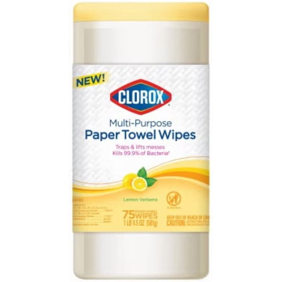 Clorox Multi-Purpose Paper Towel Cleaner Wipes, Lemon Verbena Scent, 75 Count