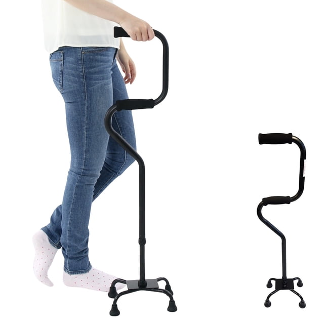 Bastón de Doble Apoyo Altura Ajustable | 2 Funciones: Apoyo para Incorporarse y Ayuda al Caminar con Base de 4 Patas para Mayor Estabilidad (Negro Mate)