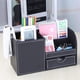 thumbnail image 5 of Organizador de escritorio de cuero negro con cajones para guardar bolígrafos, lápices, teléfono, tarjetas y control remoto, 5 of 8