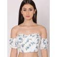 thumbnail image 5 of HERE&NOW Women's Printed Off Shoulder Cute Tube Top Short Puff Sleeves High Waist Casual Wear Summer Crop Top, 5 of 7