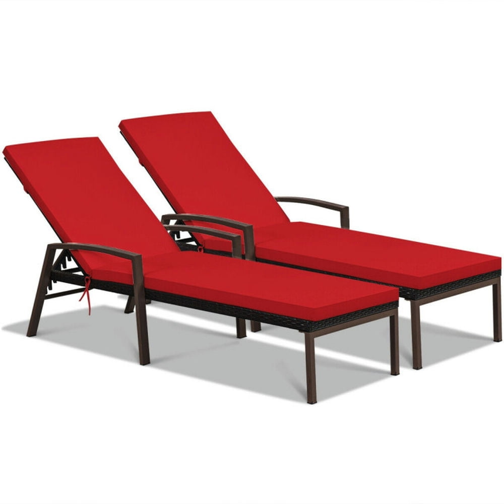 GVN Reclining Chair,Outdoor Chaise Lounge,2 Pieces Patio Rattan Adjustable Back Lounge Chair with Armrest and Removable Cushions-Red GVN Reclining Chair,Outdoor Chaise Lounge,2 Pieces Patio Rattan Adjustable Back Lounge Chair with Armrest and Removable Cushions-Red