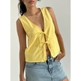 thumbnail image 3 of Musuos Women's Double Front Tie Closure Tank Tops Sleeveless Summer V-Neck Solid Color Casual Vest, 3 of 7