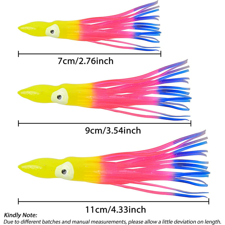 Fishing Squid Skirts Octopus Lures, 30pcs Glow Soft Plastic Fishing Bait  Trolling Lure Saltwater for Bass Salmon Trout Multicolored 7cm 9cm 11cm