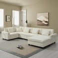 thumbnail image 3 of Harper & Bright Designs U-Shaped Sectional Sofa Set with Ottoman, Reversible Modular Chenille Couch with Cup Holders & USB Ports, 6 Seat Wide Seating Sofa with Hidden Storage Armrests, Off White, 3 of 20