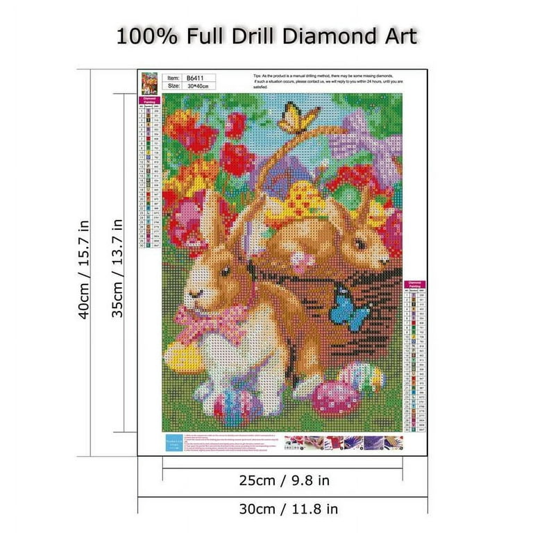 Easter Rabbit Diamond Painting Kits for Adults,Round Full Drill 5D Diamond  Art for Home Wall Decor 12x 16 Inch