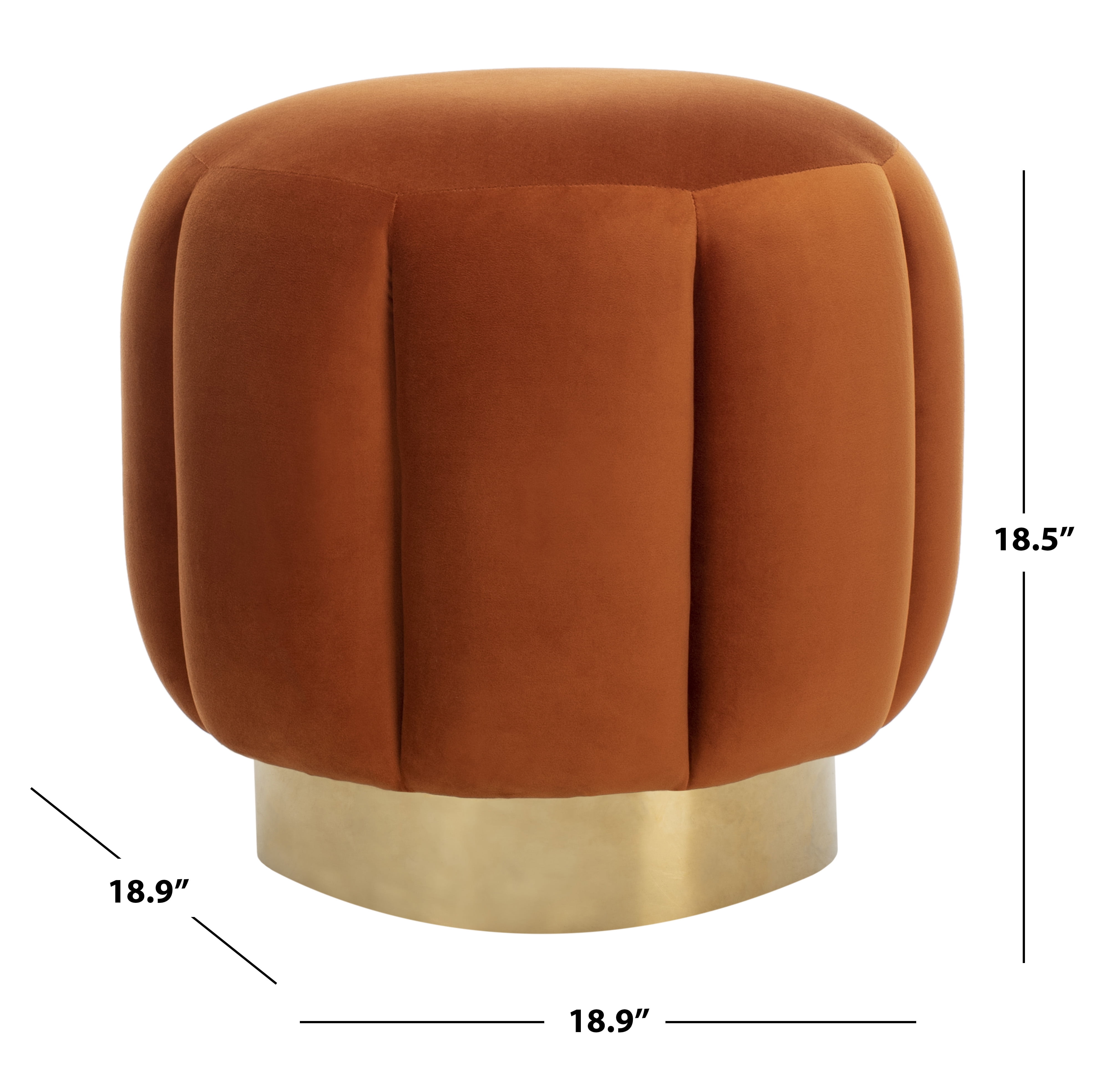 SAFAVIEH Couture Maxine Channel Modern Glam Tufted Ottoman, Sienna/Brass