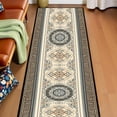 thumbnail image 5 of Blue Brown Medallion Greek Key Hallway Runner Rug, Traditional Oriental Long Floor Mat, Non-Slip Washable Vintage Ornate Rug for Entryway Kitchen, 5 of 9