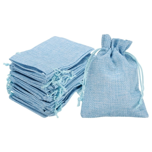 REGALWOVEN Burlap Gift Bags with Drawstring Linen Sacks Jewelry Gift Pouches for Wedding Birthday Blue 4.00 in