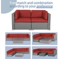 thumbnail image 7 of SOLAURA 2-Piece Patio Loveseat Gray Wicker Corner Sofa Set with Cushions, Dark Red, 7 of 7