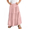 thumbnail image 2 of HBGVBA Girls Flowy Skirs for Summer,Pleated Long Skirts,Kids Solid High Waist Vintage Elastic Waist Long Ruffle Hem A-Line Skirt, 2 of 5