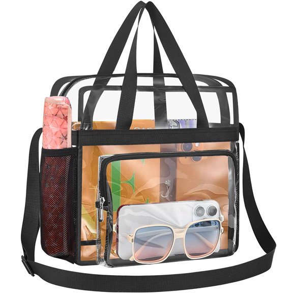 Bolsa transparente Busuw para eventos en estadios, 30 x 30 x 15 cm (negra)