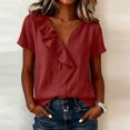 thumbnail image 2 of Aezemi Women Ruffle V Neck Shirts Summer Fashion Pullover Faux Linen Cotton Lightweight Beach Vacation Tops Womens Trendy Outdoor Comfy Casual Lightweight Tees S, 2 of 6