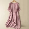 thumbnail image 1 of Meichang Robe à Manches Courtes pour Femmes Robe T-Shirt à Manches Courtes de Printemps Robes Midi en Coton Lin Confortables Tuniques Décontractées Unies, 1 of 5