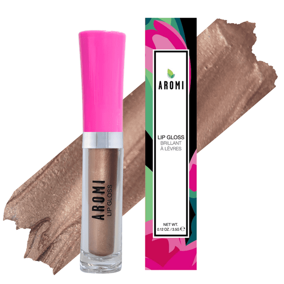 Aromi Grey Beige Lip Gloss | High-Shine, Shimmery, Metallic Tan Lip Oil for Women, Light Brown, Moisturizing, Plumper (Greige Nude)