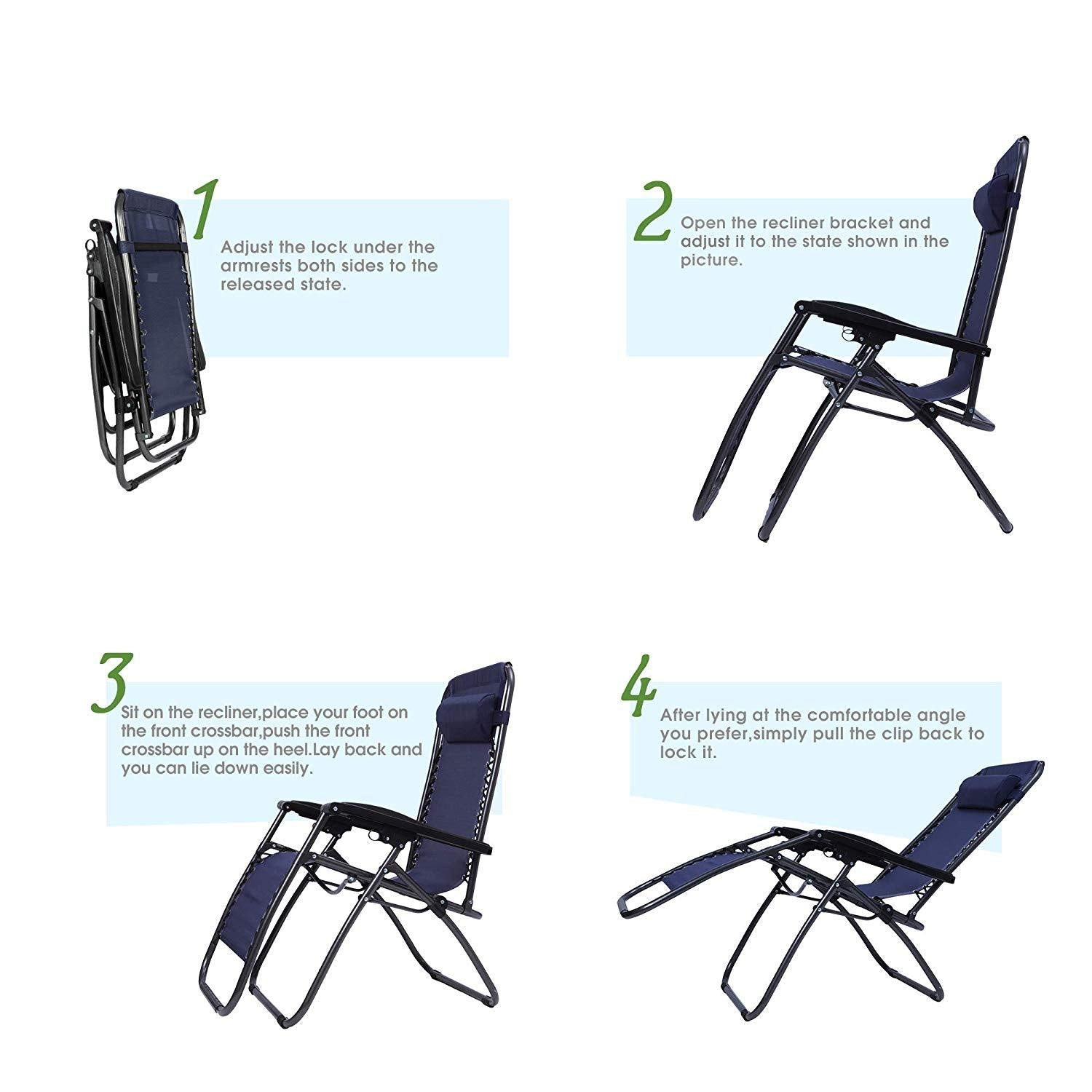 Mydepot Adjustable Zero Gravity Patio Lounge Chairs, 2PC Blue, Patio Chairs, Comfortable, Durable, Outdoor Seating - image 3 of 7