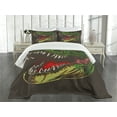 thumbnail image 3 of Ambesonne Dinosaur Quilted Bedspread Set 3 Pcs, Aggressive Wild T-Rex, Queen Size, Dark Brown Fern Green, 3 of 5
