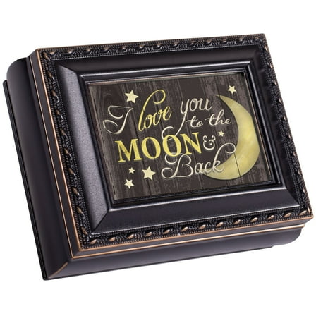 Cottage Garden Love You to The Moon Black Rope Trim 4.5 x 3.5 Tiny Square Jewelry Keepsake Box
