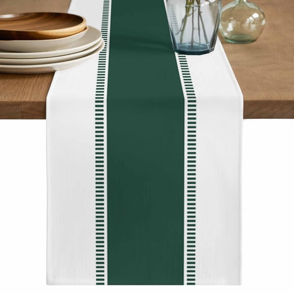 Table Runner 90 Inch Long - Geometric Green Stripe on White Decorative Table Scarf, Modern Color Pattern Dining Table Runners for Wedding Party Kitchen Dining Tables
