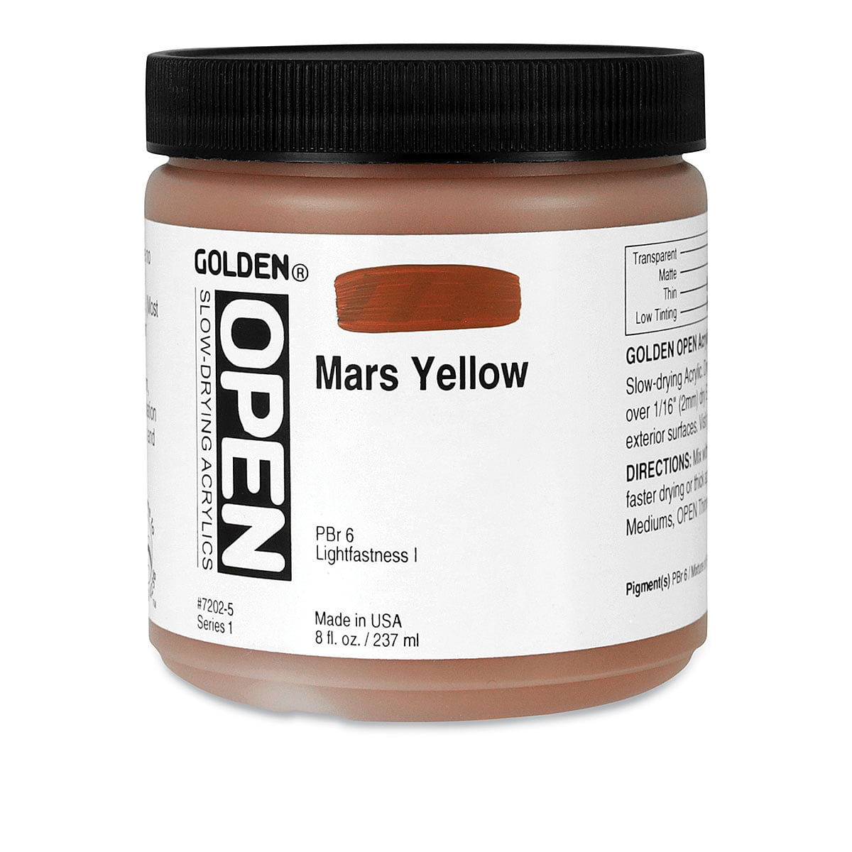Golden Open Acrylics - Mars Yellow, 8 oz Jar