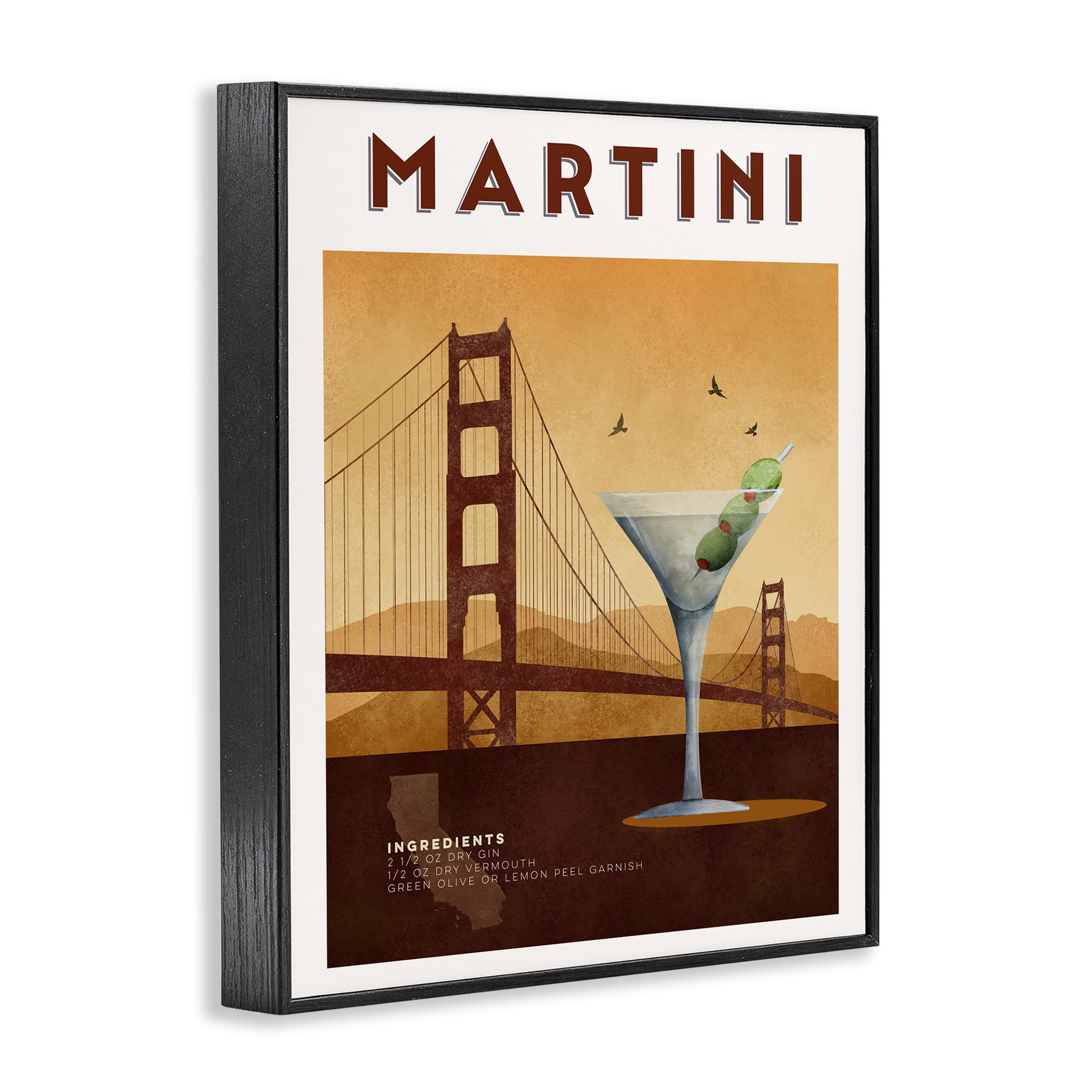 Retro Martini & Bridge View Black Framed Giclee Art, design by Brett Blumenthal