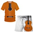 thumbnail image 3 of Conjunto de pantalones cortos de manga corta con estampado 3D y patrón de guitarra musical personalizado Conjunto holgado de 2 piezas para hombre, 3 of 5