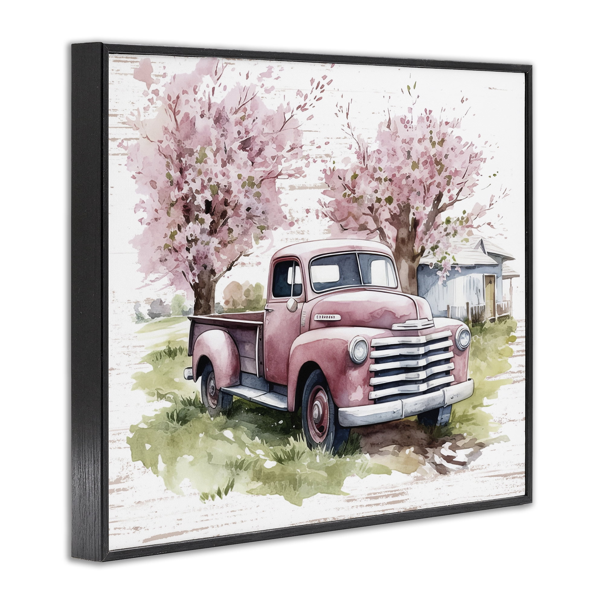 Stupell Industries Cherry Blossoms & Pickup Transportation Painting Black Framed Art Print Wall Art, 30 x 24